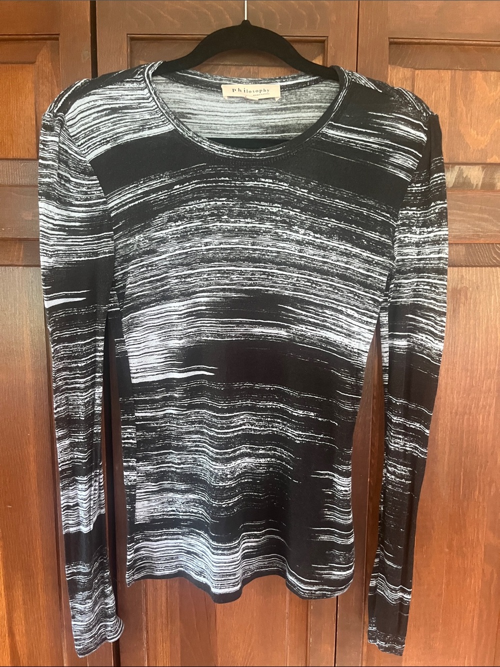 Philosophy Black & White Brushstroke Stripe Long Sleeve Tee